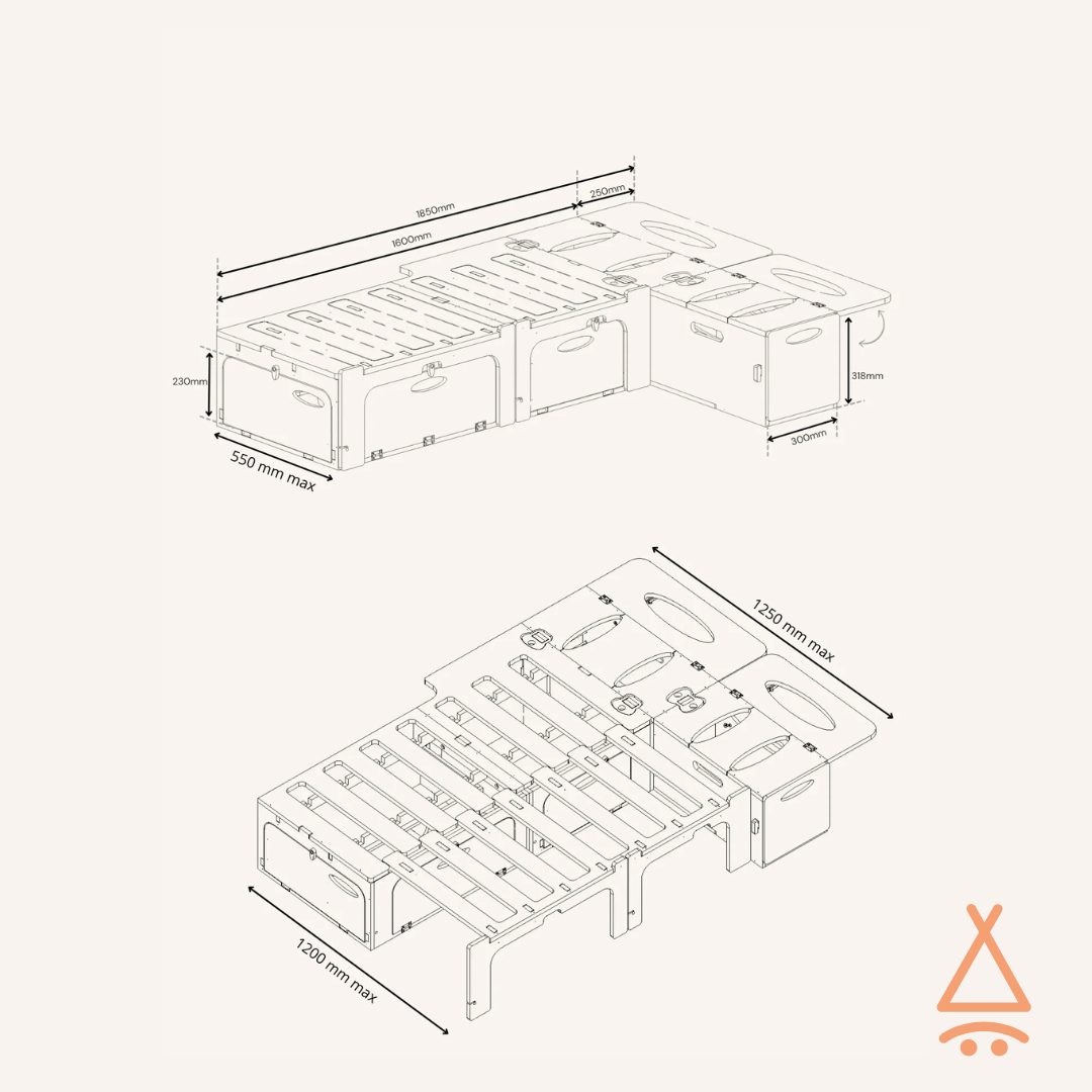 Lit peigne petits utilitaires "en L" plan détaillé