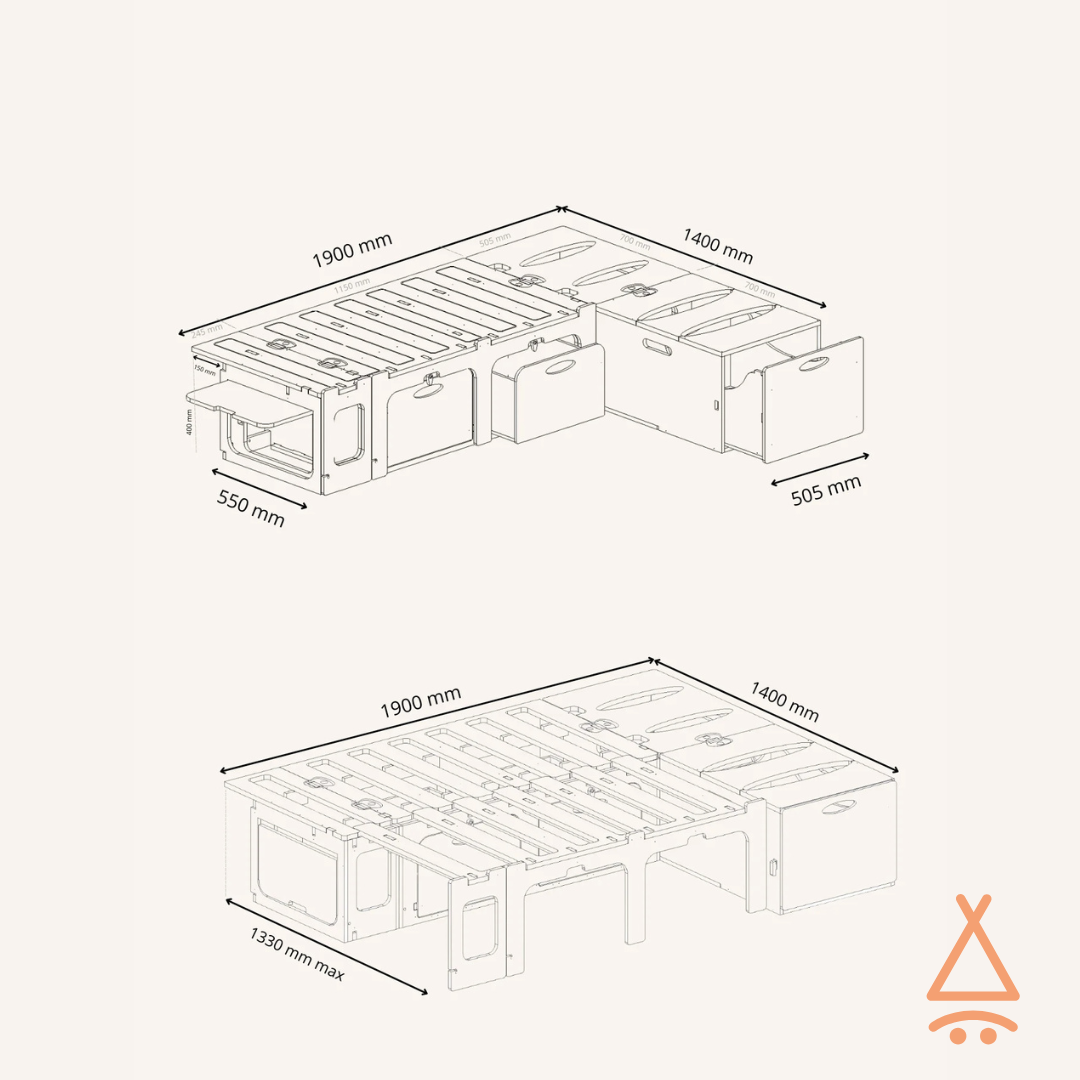 Lit peigne van "en L" plan détaillé