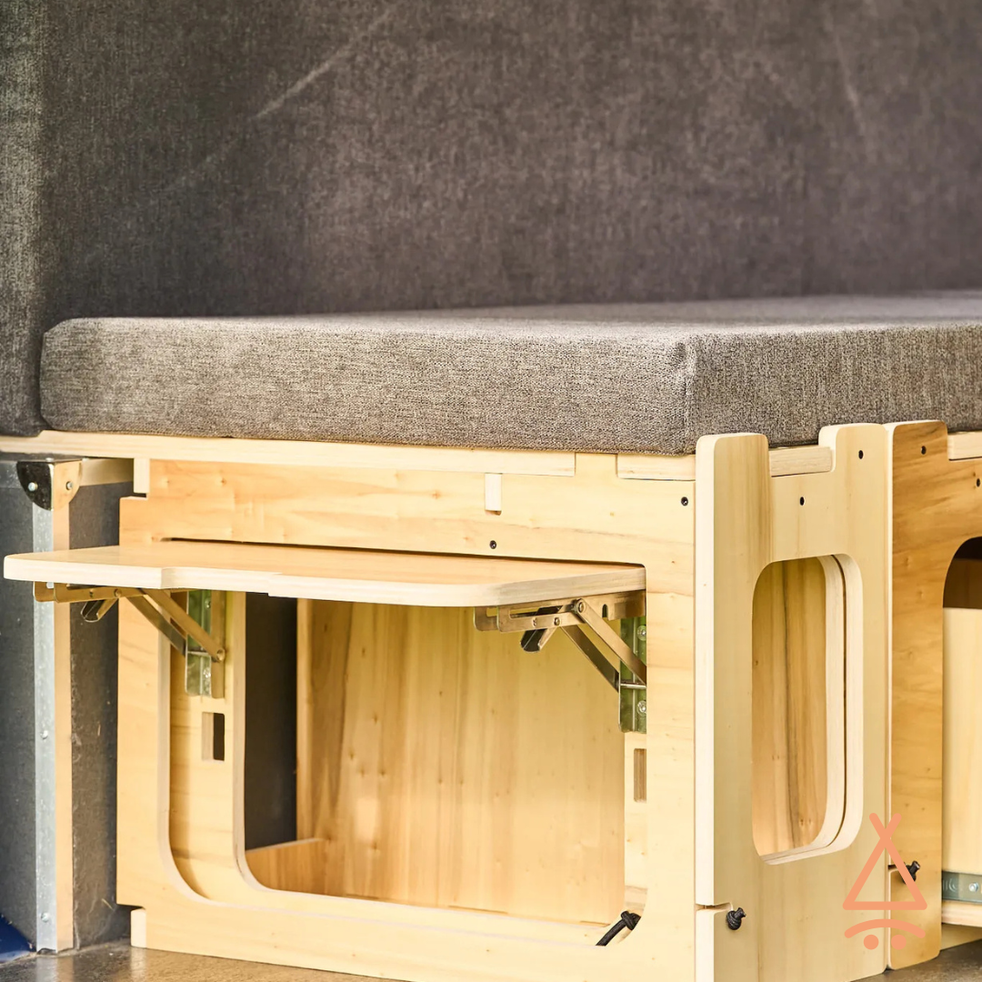 Ensemble kit aménagement van "en L" V1 focus tablette dépliante